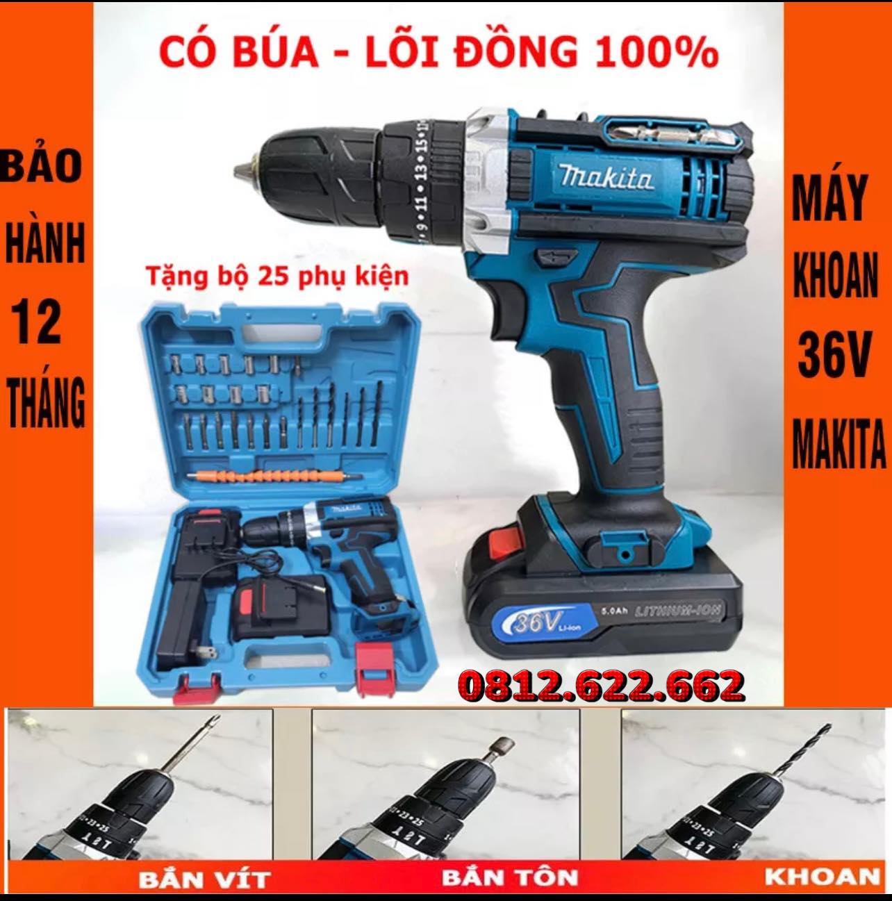 Máy khoan pin MA.Kl.TA 36V Có Phụ Kiện - Máy khoan pin bắn vít