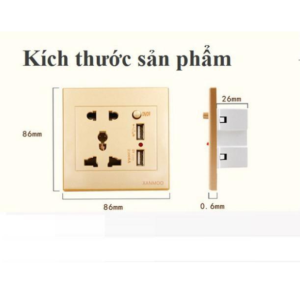 Ổ cắm điện gắn tường 2.1A 5V 110V 220V, ổ cắm điện đa năng tích hợp 2 cổng USB