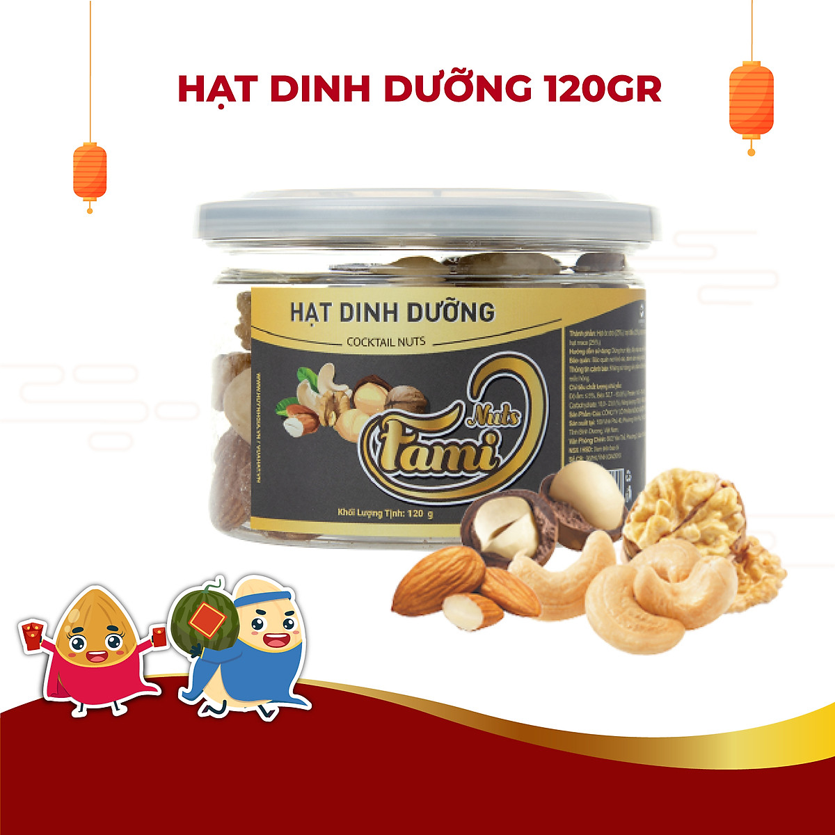 Mix 4 Hạt Dinh Dưỡng Nhập Khẩu(Nhân Óc Chó Mỹ + Hạnh Nhân Mỹ + Macca Úc + Hạt Điều A+ ) - Hũ Nắp Nhôm 120g - Hạt Dinh Dưỡng Cao Cấp FAMINUTS