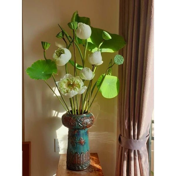 BÌNH HOA KHẮC TAY GỐM HOÀNG THỔ H33xM12cm