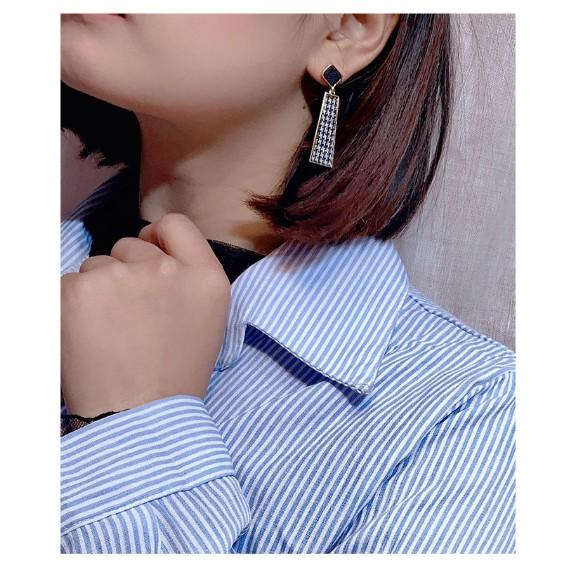 Bông tai Bạc 925 Phong Cách Hàn Quốc - KHUYÊN THẢ DÀI ZIZZAC NÂU - ẢNH CHỤP THẬT