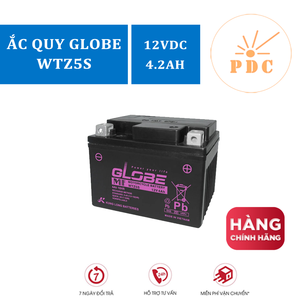 Hàng chính hãng - Ắc quy Globe WTZ5S E xe Wave Future Airblade Nouvo Hayate (RSX RSV S RS)...(12V 4AH)