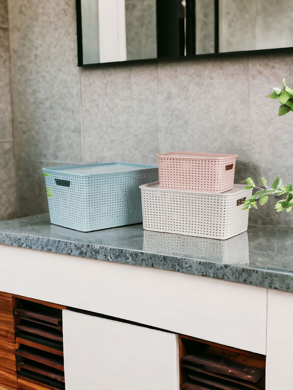 Giỏ đựng đồ có nắp đậy bằng nhựa cao cấp kiểu dáng màu sắc phong cách hàn quốc