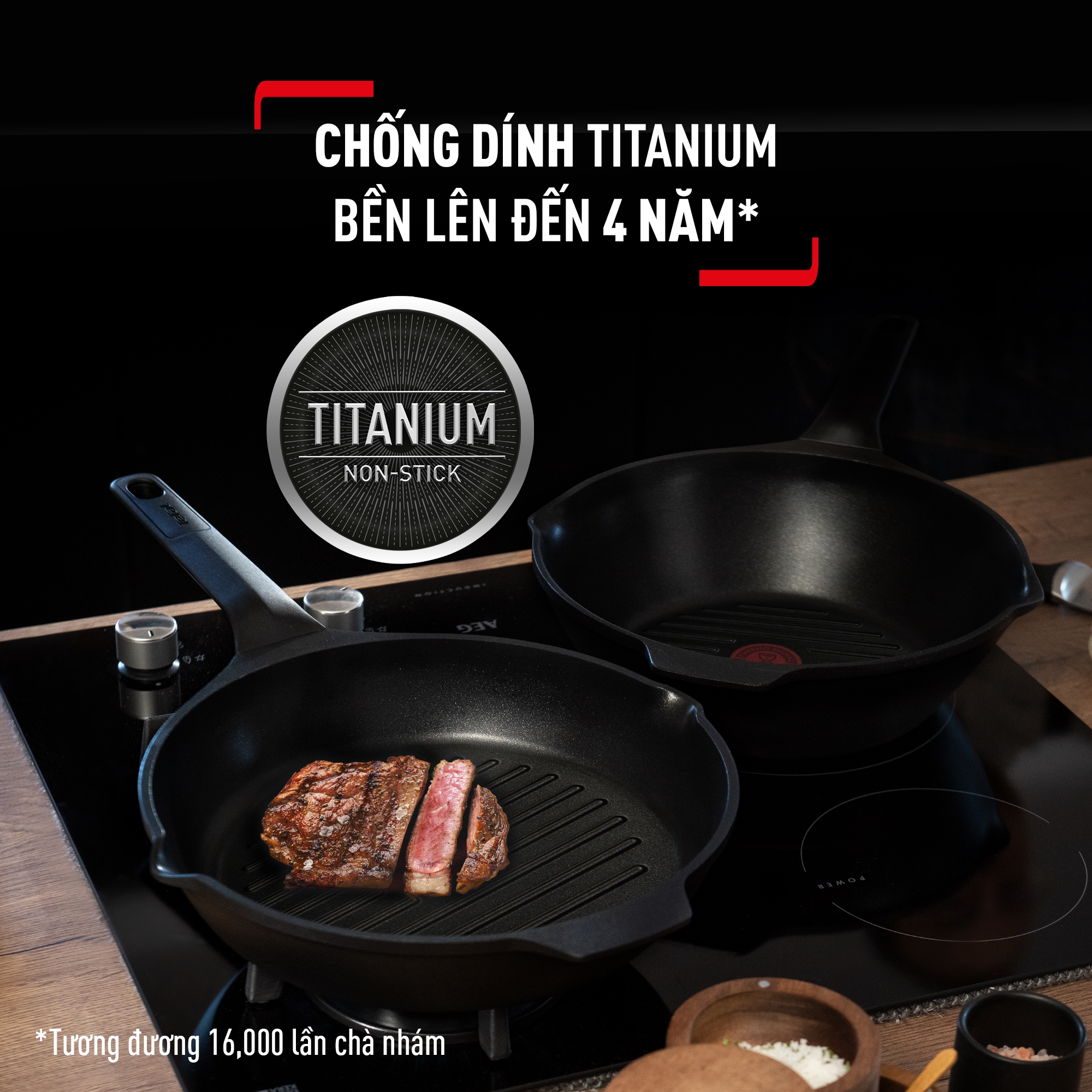 Chảo đúc cao cấp nướng, chiên Tefal Robusto có miệng rót 26cm