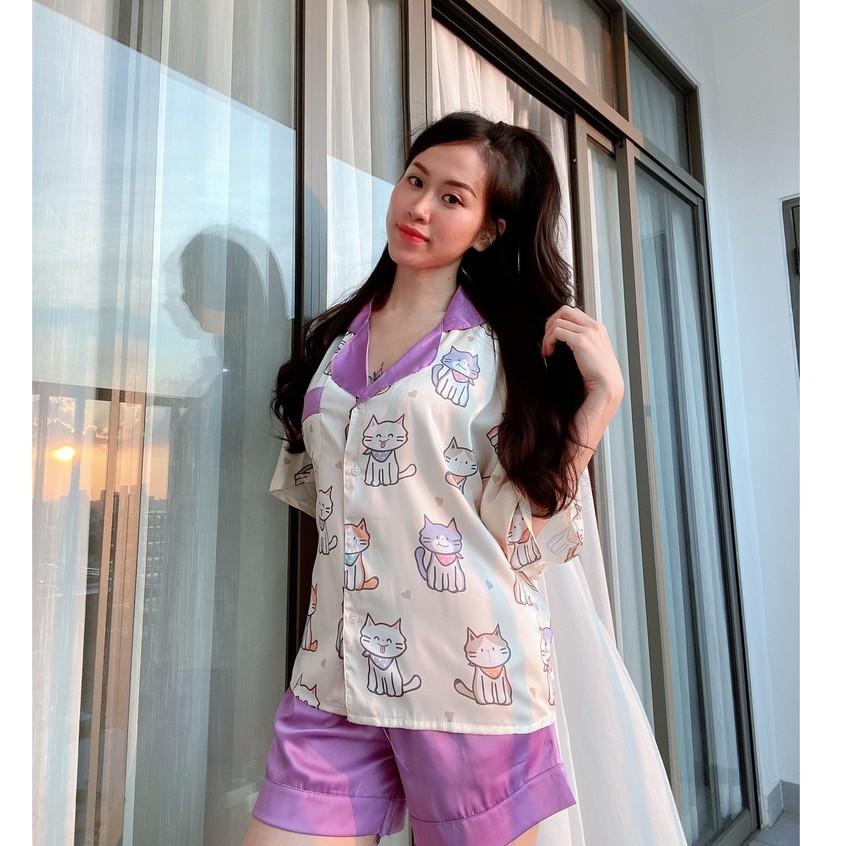 Bộ Lụa Cánh Dơi Họa Tiết Mặc Nhà