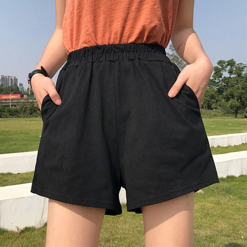 Quần Short Nữ Lưng Cao Ống Rộng Màu Trơn