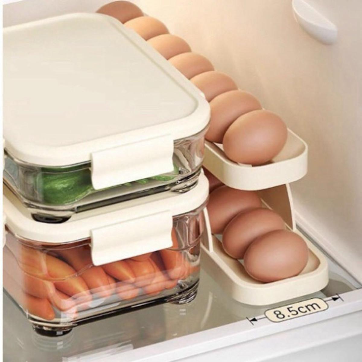 Khay Đựng Trứng Tủ Lạnh 2 Tầng Lăn Tự Động Cao Cấp Tiết Kiệm Không Gian Tủ