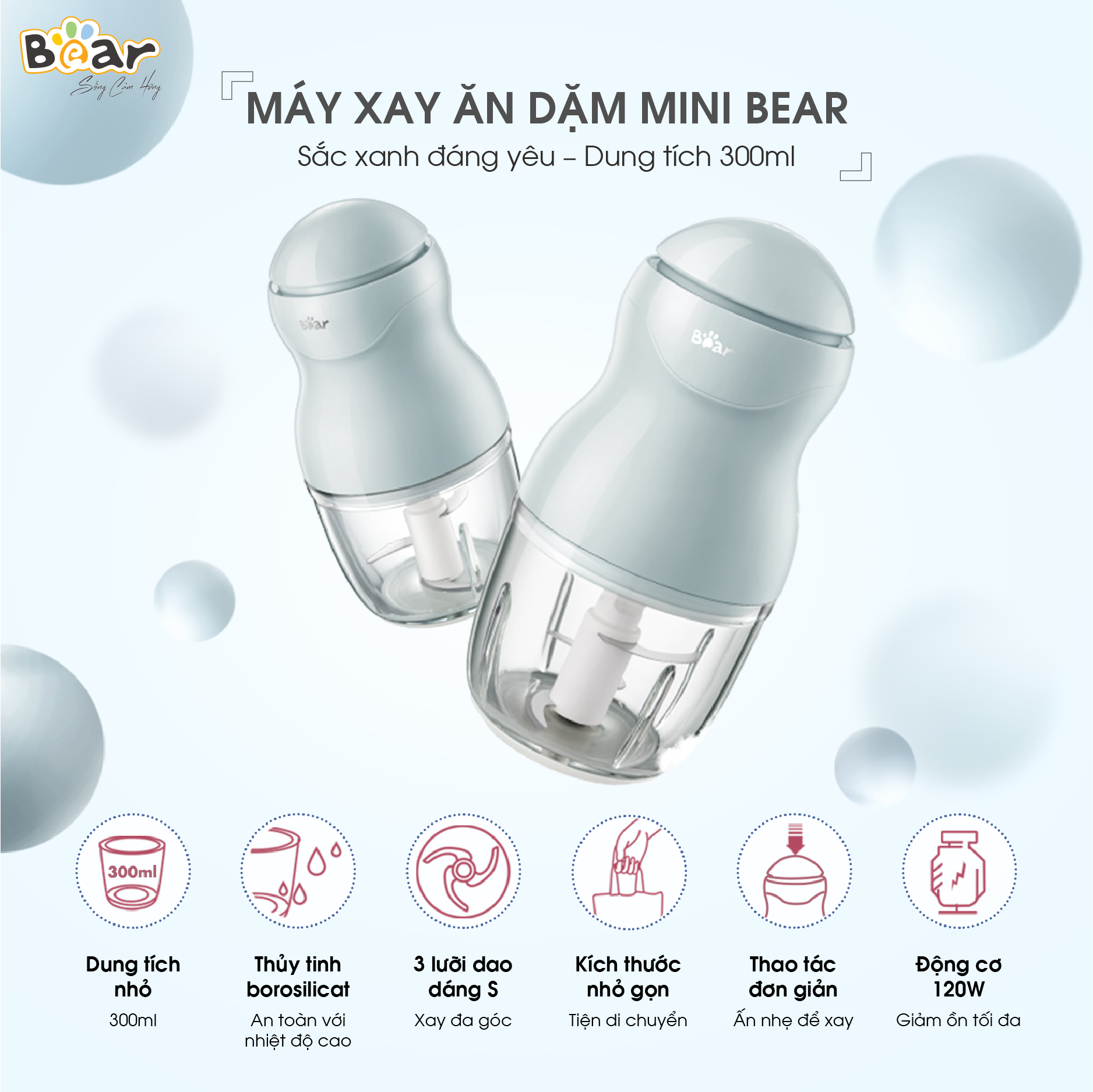 Combo Nồi Nấu Chậm 0,8L SUBE001 + Máy Xay Ăn Dặm 0,3L B03V2 cháo, chưng yến dinh dưỡng, tiện dụng - Hàng Chính Hãng