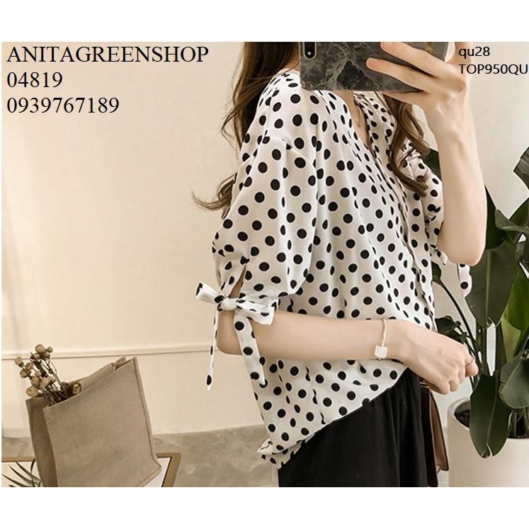 TOP859 ÁO NỮ CHẤM BI TAY LỠ