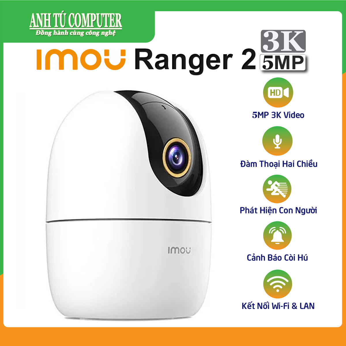 Camera WiFi quay quét Imou Ranger 2 5MP 3K A52P hàng chính hãng