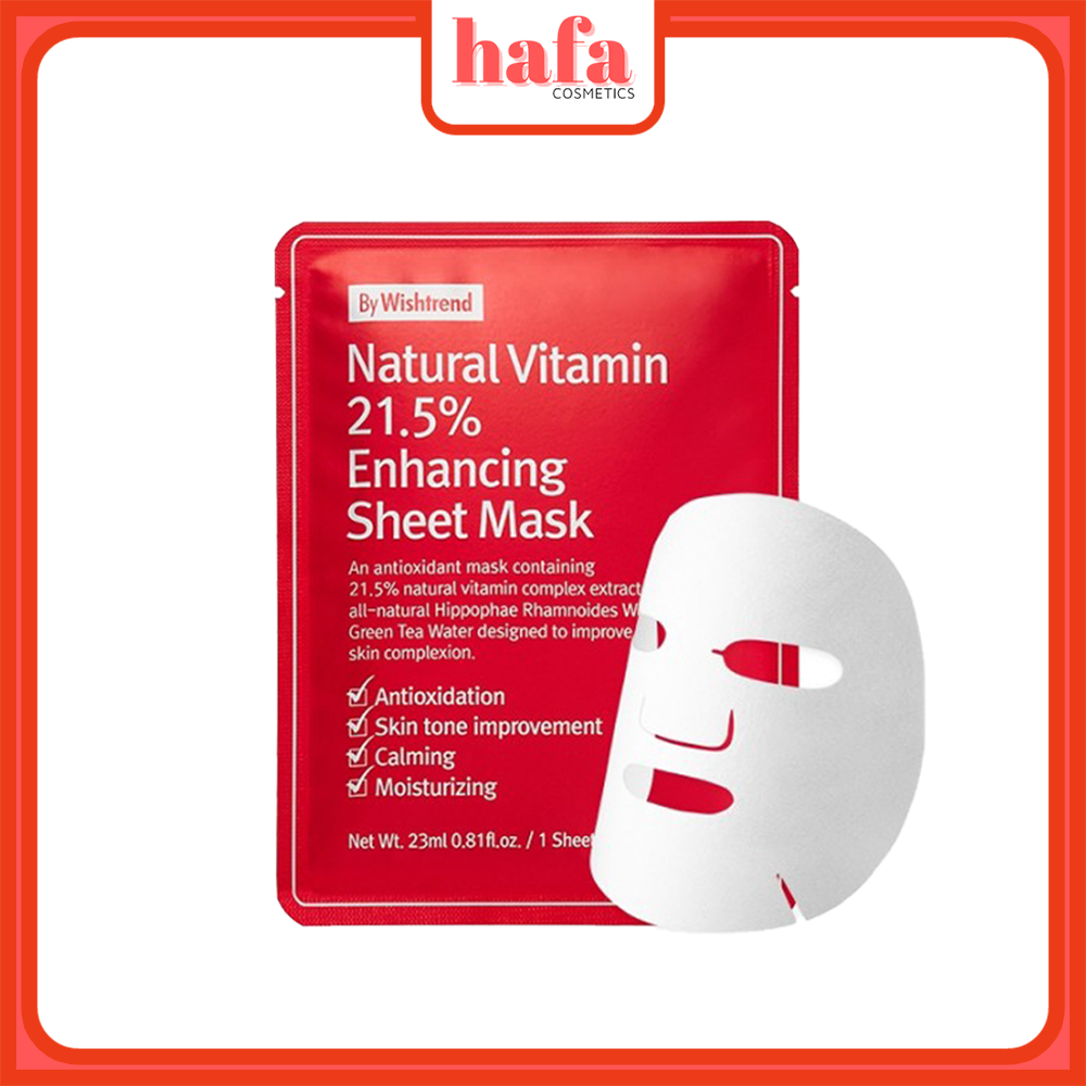 Mặt nạ giấy dưỡng trắng da làm mờ vết thâm By Wishtrend Natural Vitamin C 21.5 Enhancing Sheet Mask 23g