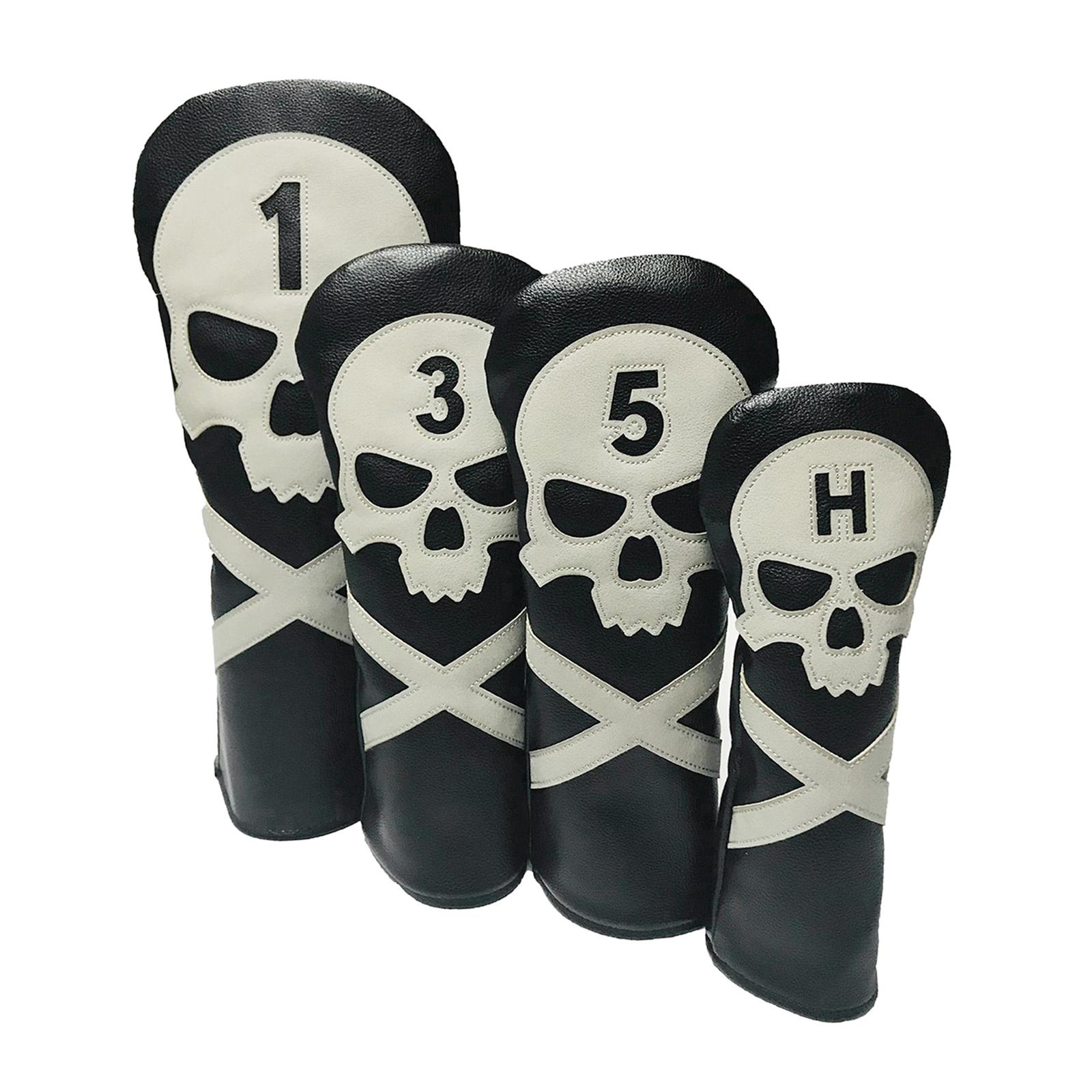1x Skull Golf Head Cover Fairway Hybrid Driver Wood Club Headcover Sleeve Guard