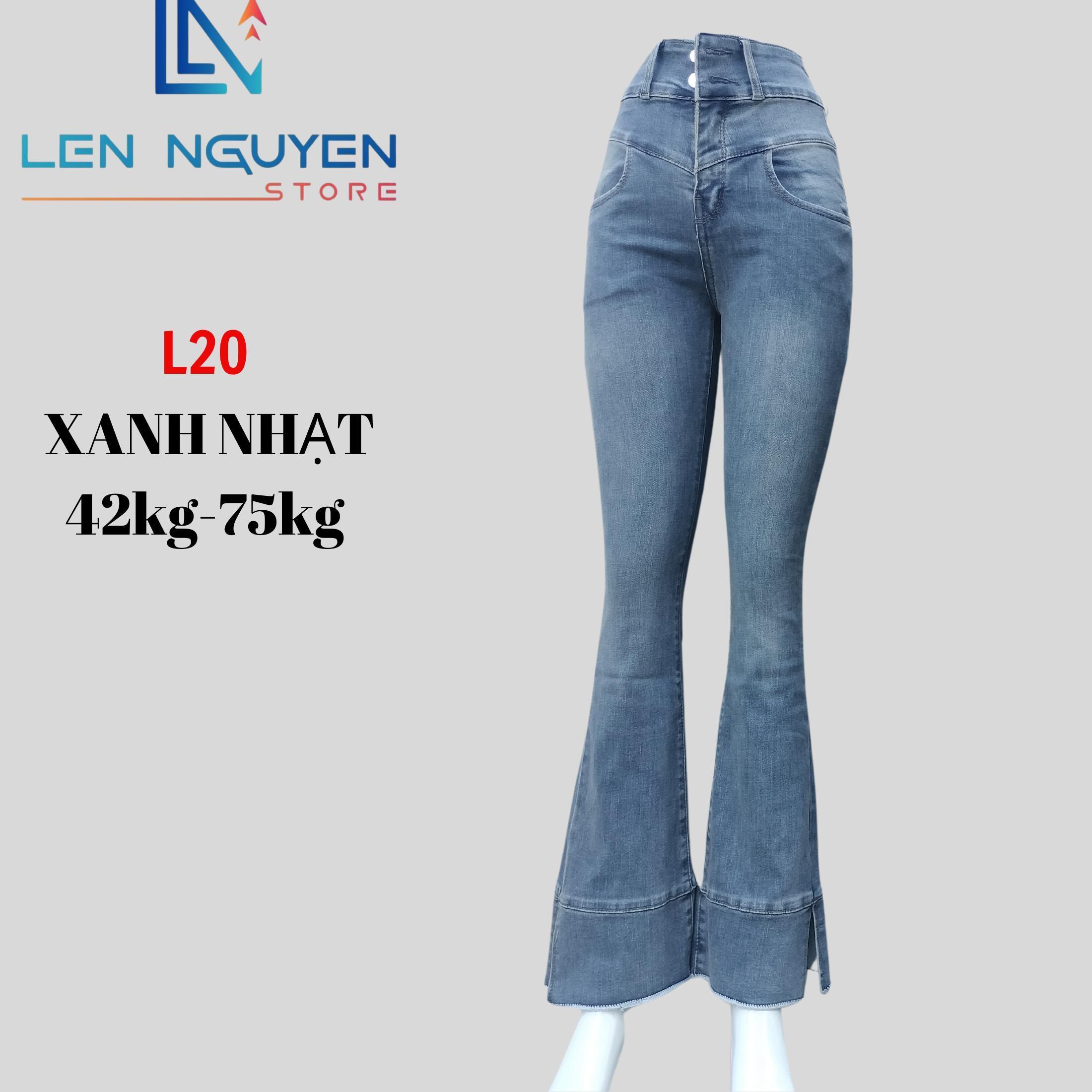 L20_ Quần Jean Nữ Loe Dài 95cm - 97cm thiết kế Thêu, QUẦN JEAN (BÒ) LOE (VẪY)  - Xanh Đậm