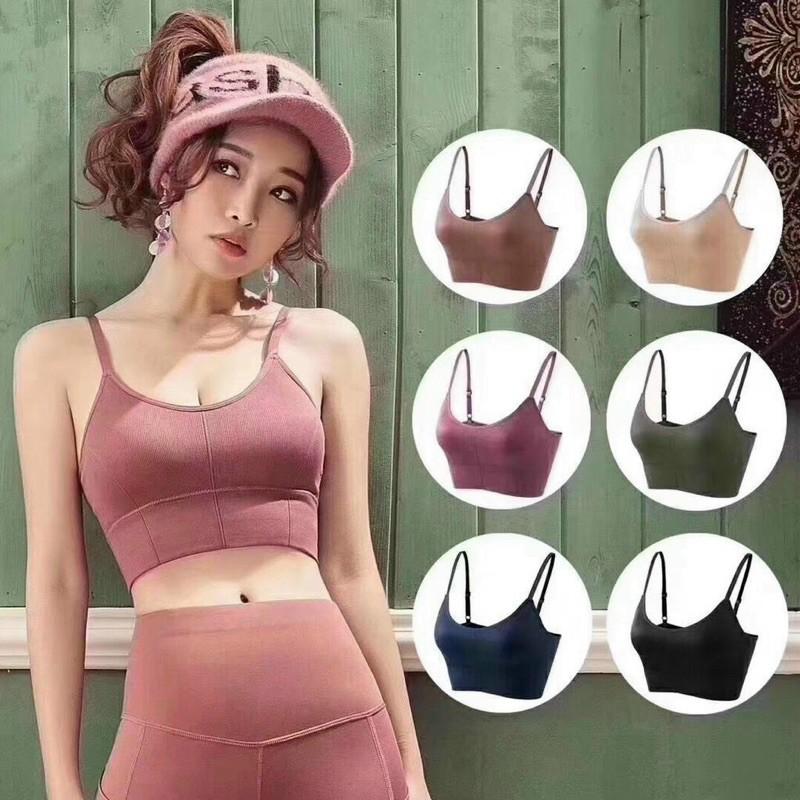 Áo bra len gân 2 dây kèm mút ngực -C