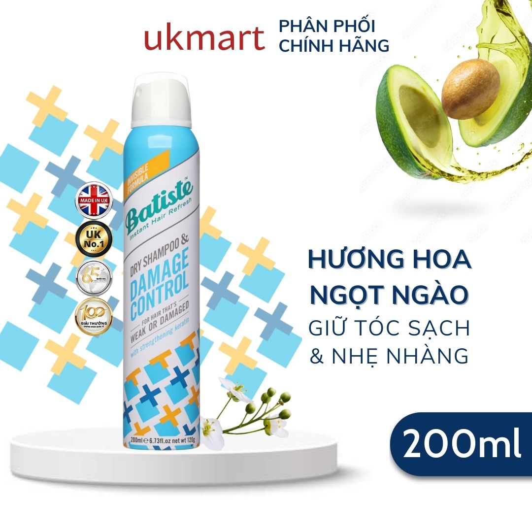 Dầu Gội Khô Batiste Dry Shampoo 200Ml Hết Ngứa, Hết Bết Dính Tóc Bồng Bềnh Tức Thì - Damage Control 200Ml