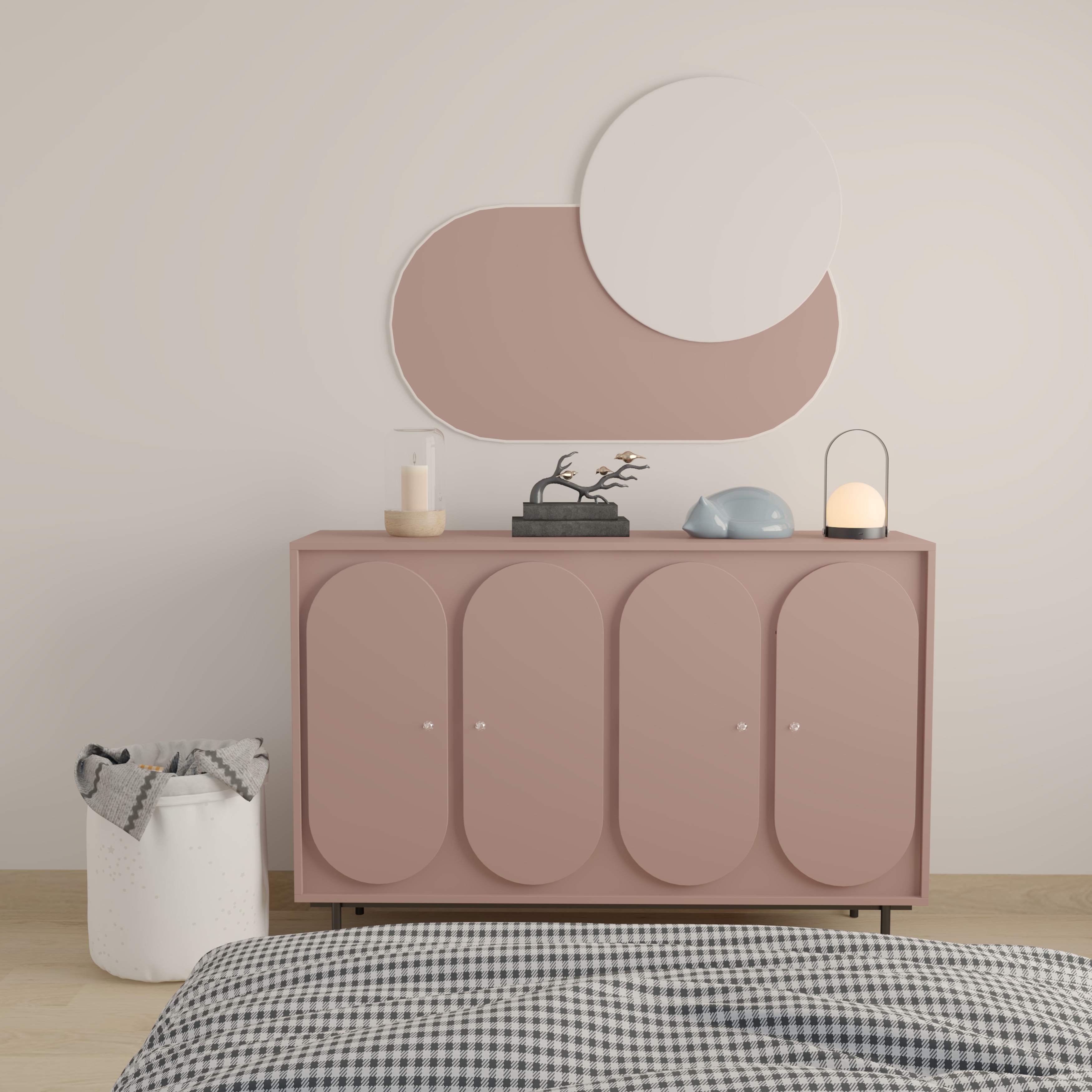 SWEETY, Tủ đựng đồ 4 cửa mở - chân sắt, 140cm x 40cm x 95cm , TCM_062