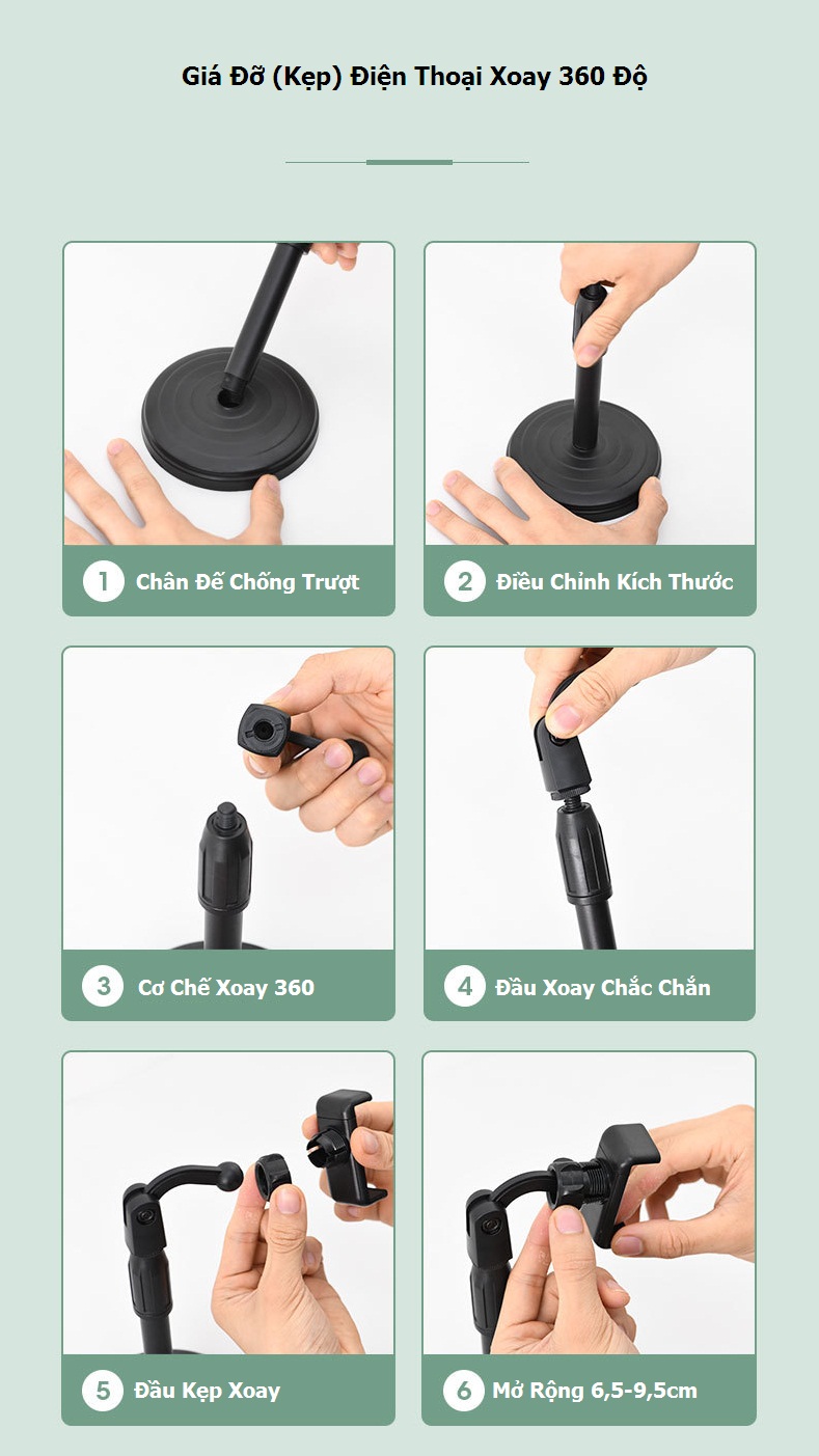 Giá Đỡ Điện Thoại Xoay 360 Độ, Điều Chỉnh Chiều Cao, Xem Video Livestream