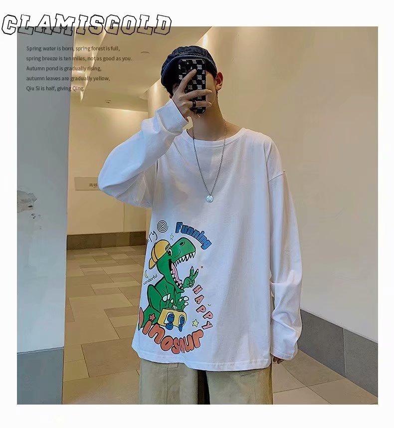 Áo Thun Form Rộng Tay Dài In Hình Khủng Long 3 Màu
