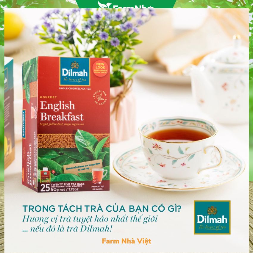 (Combo 2 hộp) Trà Dilmah English Breakfast 50g (Túi bạc đặc biệt) 25 túi x 2g Trà Buổi Sáng - Tuyệt vời để khởi đầu một ngày mới