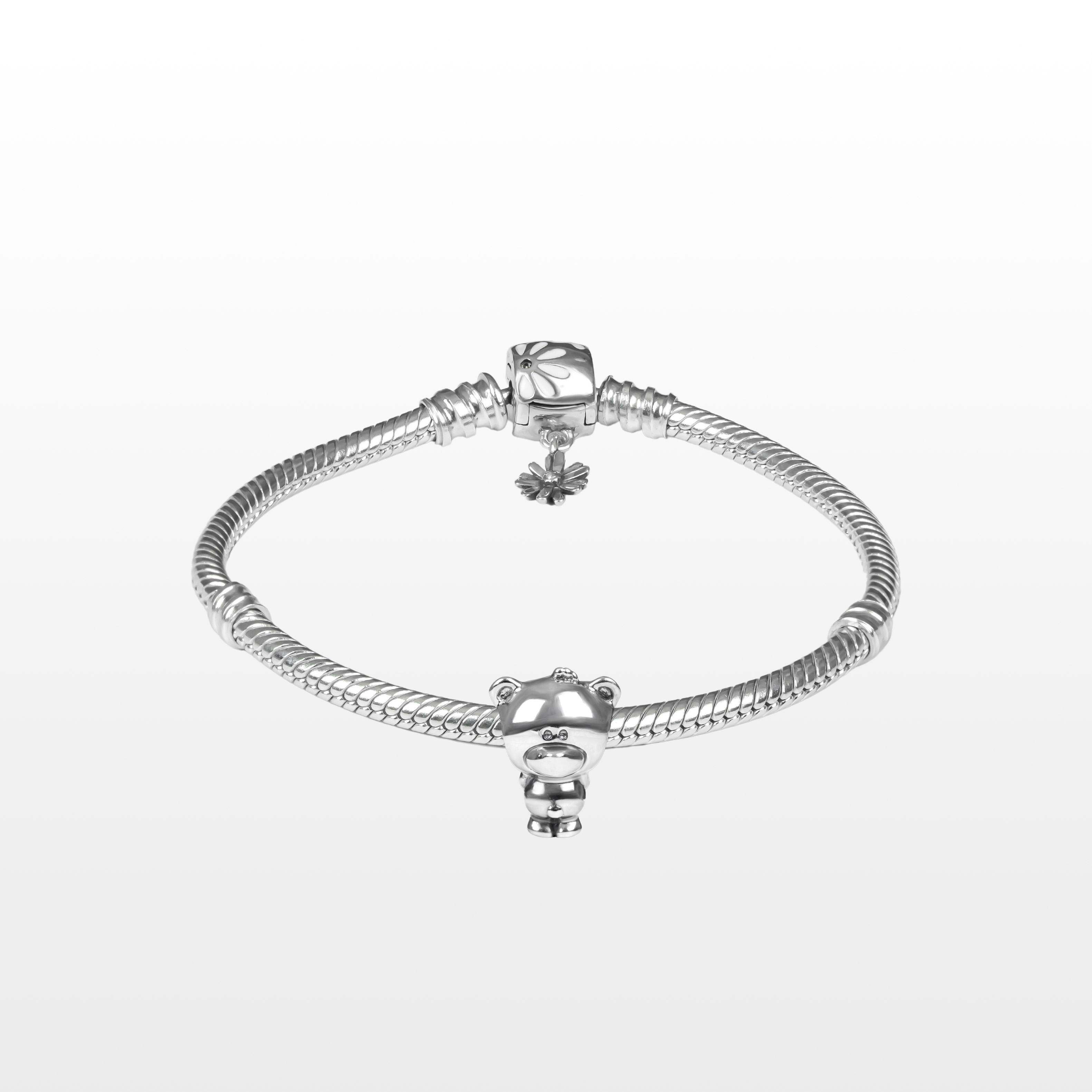 Vòng charm bạc hạt hình gấu màu bạc - SI7971