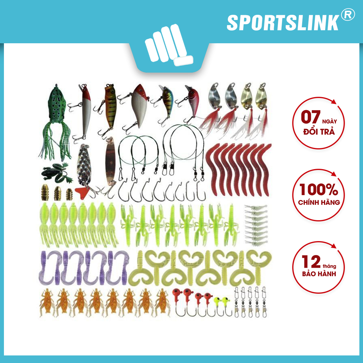 Bộ 100 mồi giả câu cá, phụ kiện câu cá kim loại SPORTSLINK