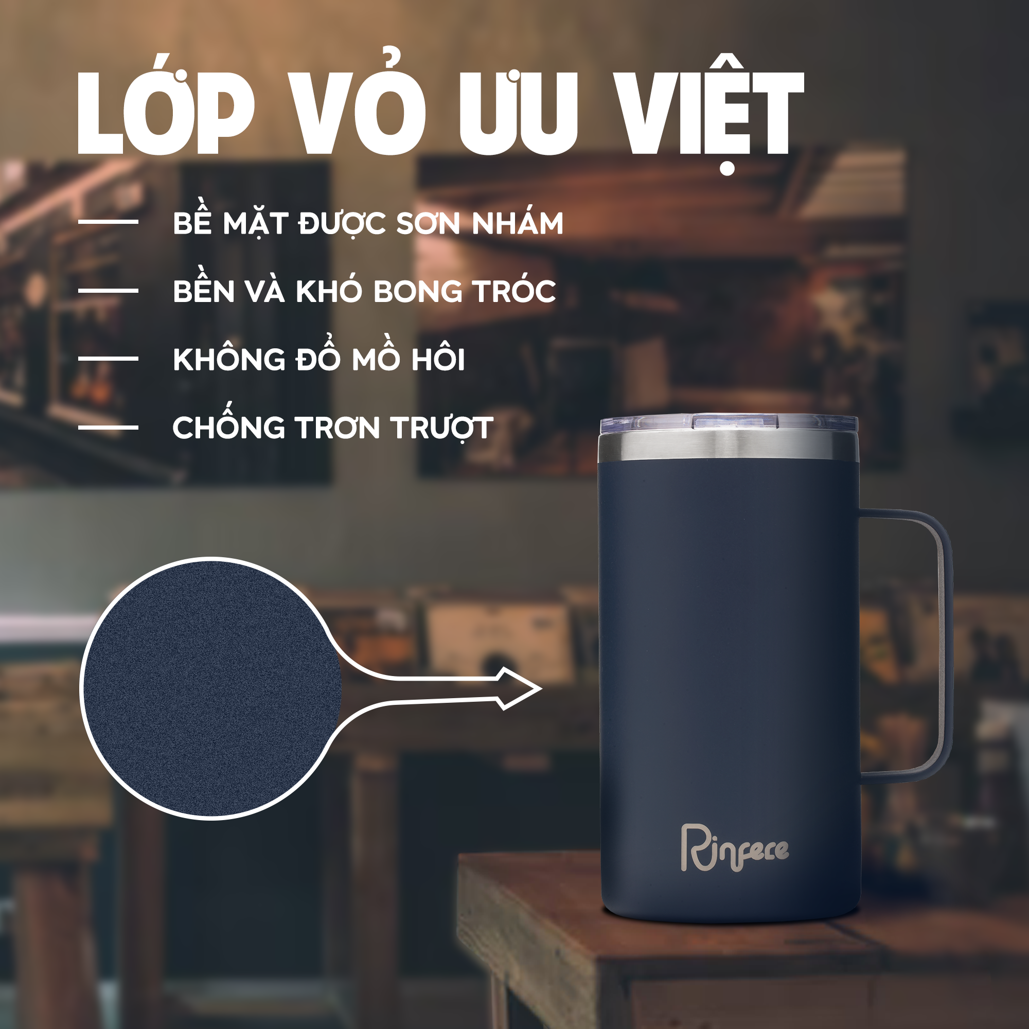 Ly Giữ Nhiệt Có Tay Cầm Nắp Trượt Chống Tràn Rinfere