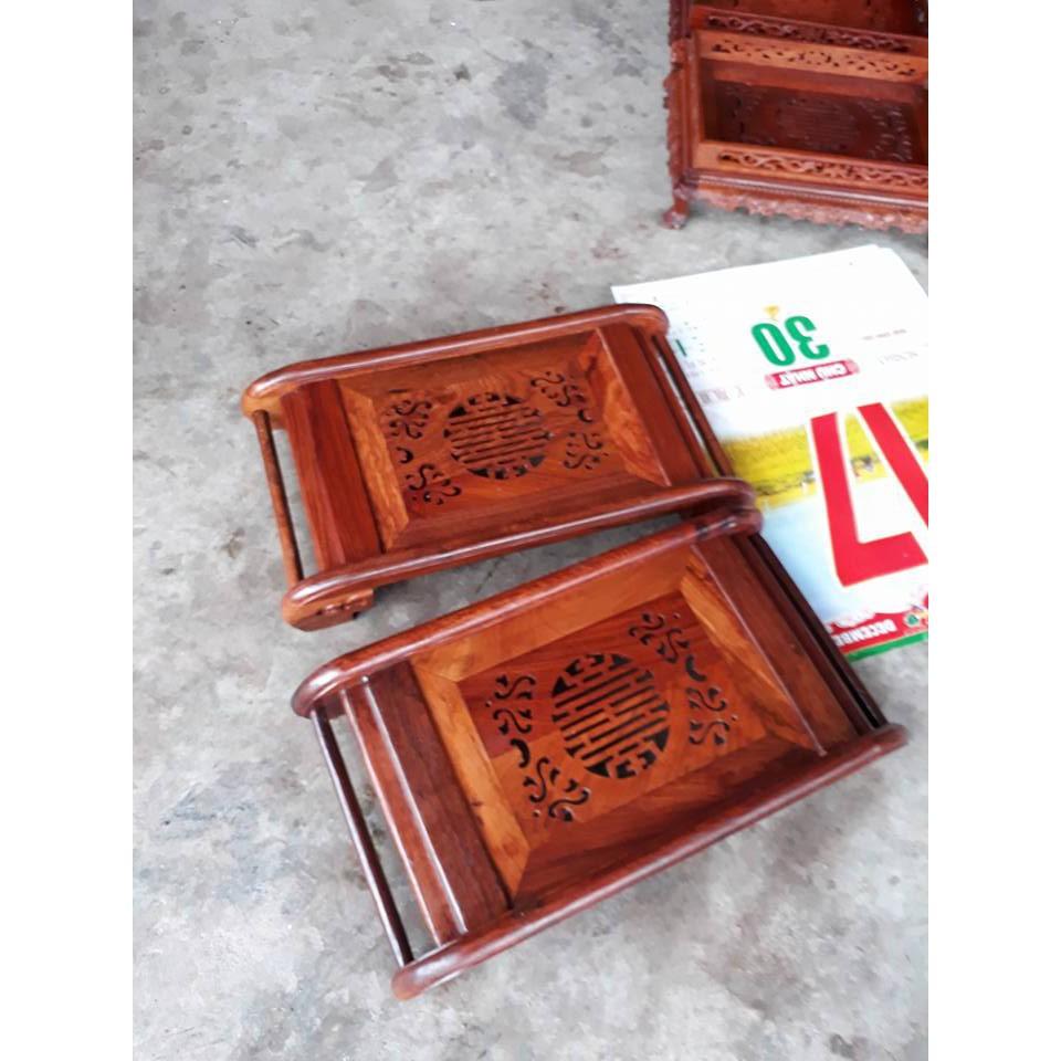 Khay Trà Triện Chân Cuốn Gỗ Hương Cao Cấp