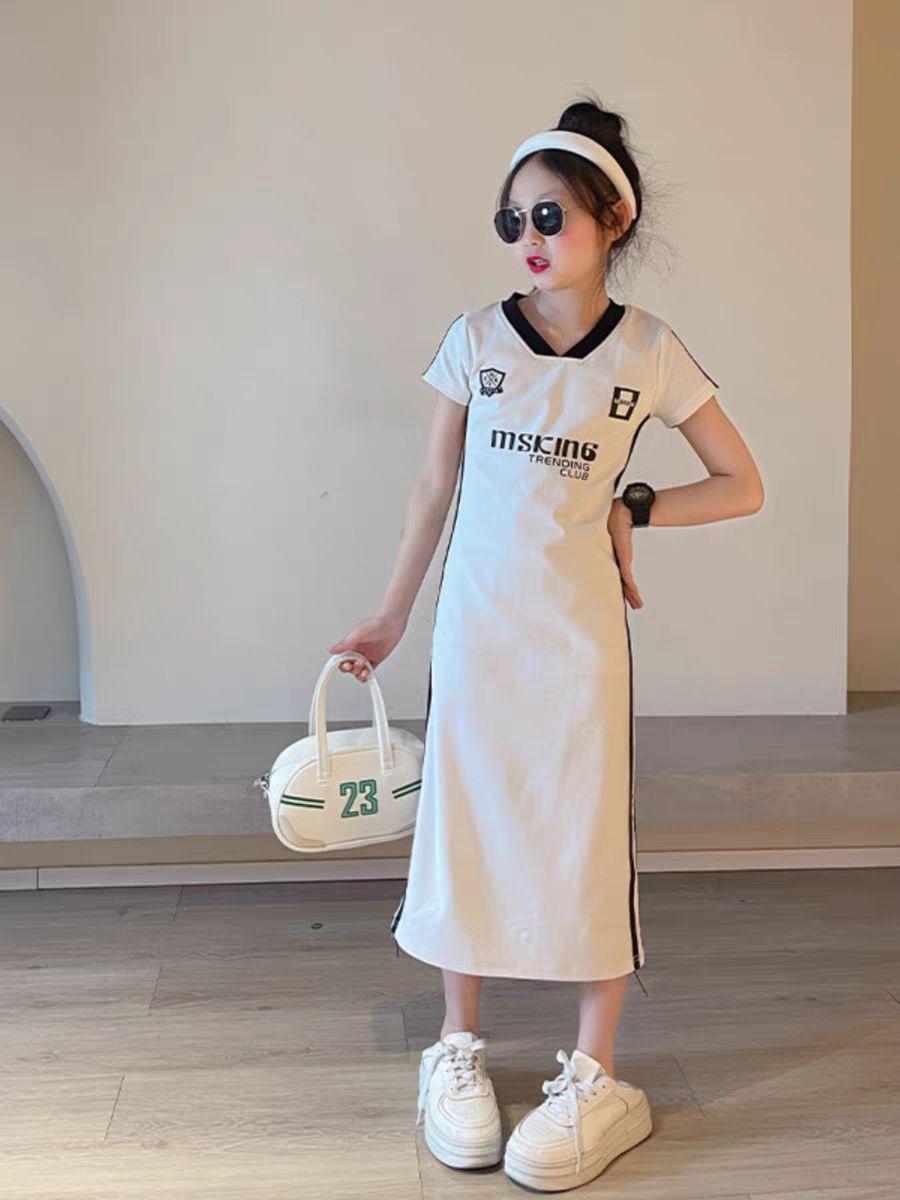 CHENGRUI Cô gái ăn mặc cotton mùa hè mỏng 2023 học sinh trung học cơ sở trẻ em lớn tây lưới váy vừa vặn màu đỏ