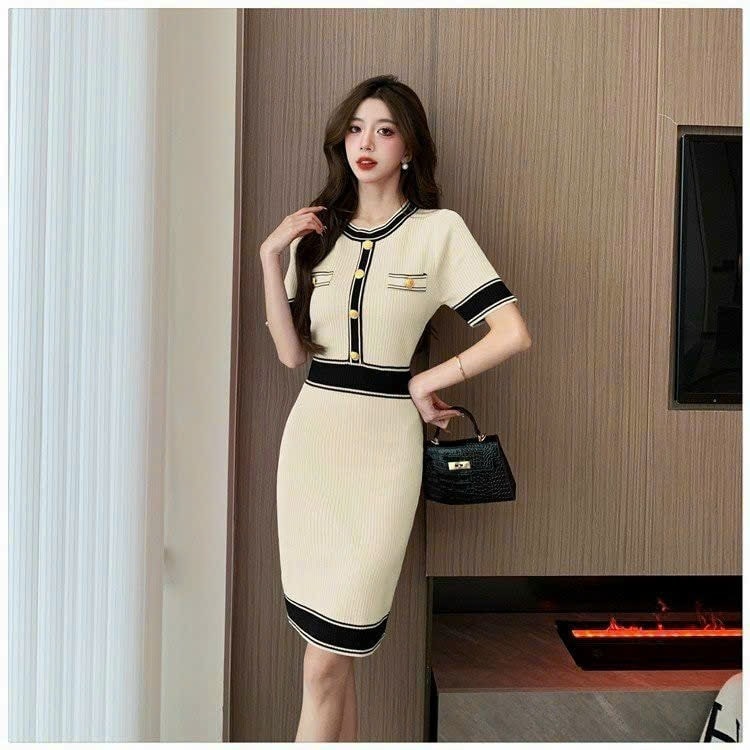 Đầm len body phối viền màu cao cấp
