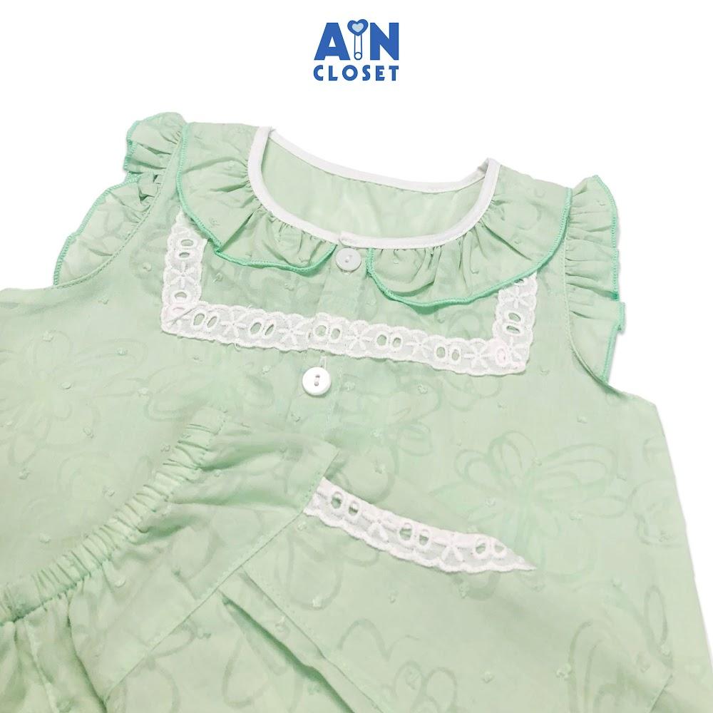 Bộ quần áo ngắn bé gái họa tiết Hoa Cánh bướm xanh ngọc cotton hạt - AICDBGFZJSKI - AIN Closet