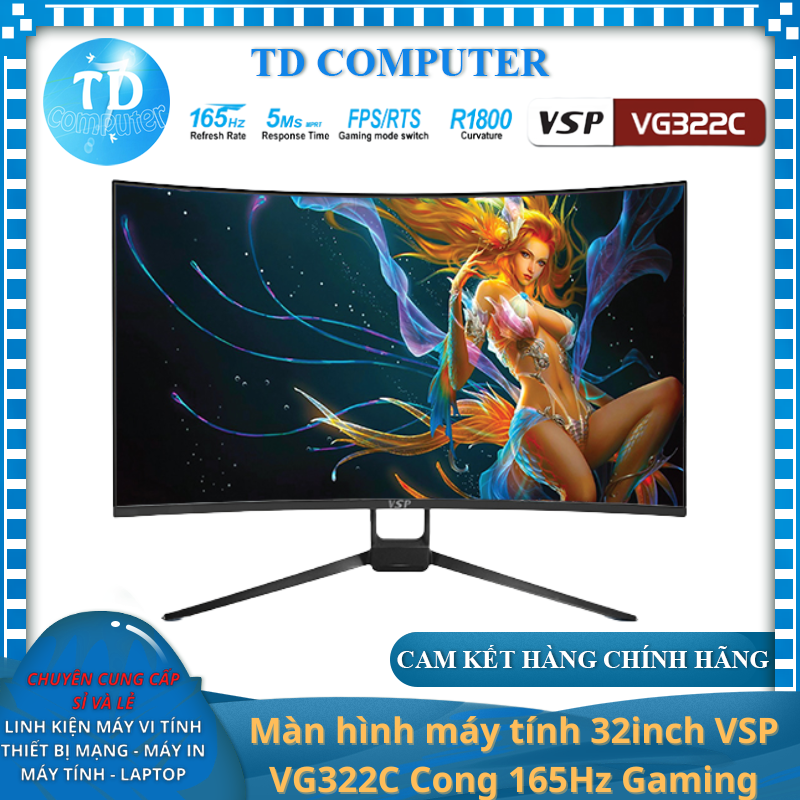 Màn hình máy tính 32inch VSP VG322C Cong 165Hz Gaming (31.5&quot; VA Full HD, 144Hz HDMI + 165Hz DisplayPort) - Hàng chính hãng TECH VISION phân phối