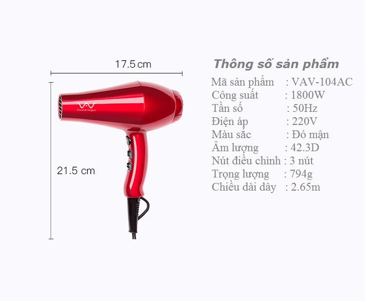 Máy sấy tóc ion tia hồng ngoại VAV104AC