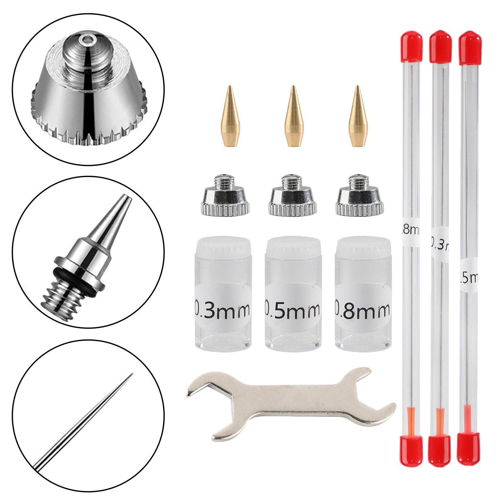 11Pcs 0.3mm 0.5mm 0.8mm Airbrush Nozzle Kits Supplies Mini Wrench Professional with Cleaning Tool Airbrush Spare Parts for Replacement Parts