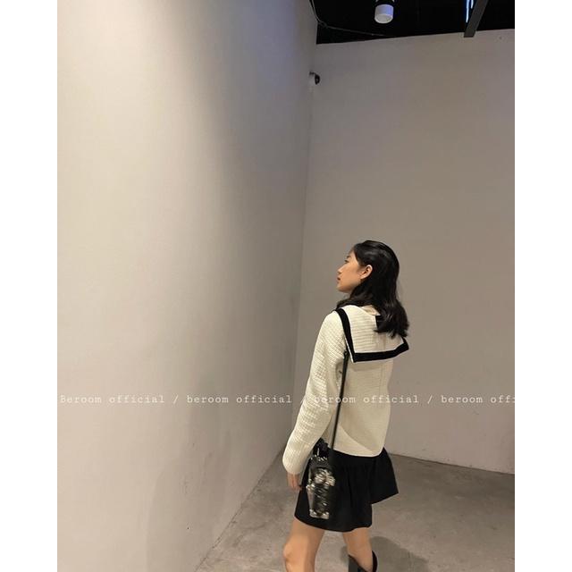 Áo khoác dạ tweed trắng viền đen cổ thuỷ thủ chuẩn nt closet