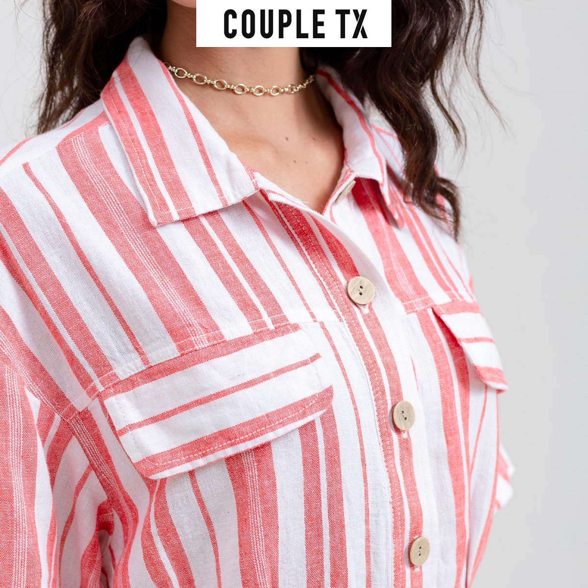 Áo Croptop Linen Couple TX Sọc Dọc WBL 2011