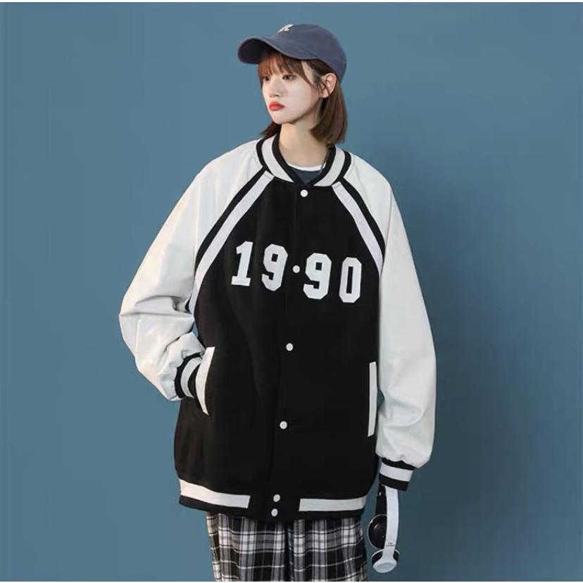 Áo khoác dù bomber cúc bấm không cổ 1990 cho nữ dễ thương hai lớp lót dù áo khoác bomber chất dù hai lớp phong cách Hàn quốc
