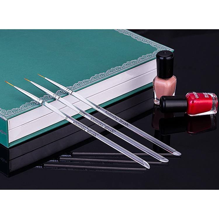 Set 3 cọ vẽ nét vẽ hoa nail Kolinsky Brush, Cọ vẽ móng tay nét thẳng ngang dọc màu nước móng tay