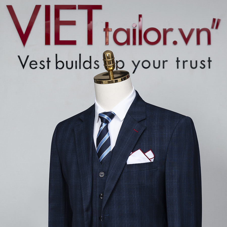 Bộ Vest Xanh Chì Kẻ Caro Cao Cấp TT207