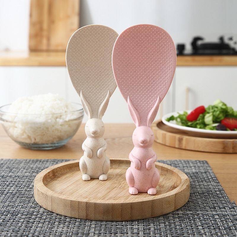 Thìa Muỗng Vá Xới Cơm Chống Dính Hình THỎ NGỌC Xinh Xắn Dể Thương Chất Liệu Cao Cấp Nhựa Lúa Mạch
