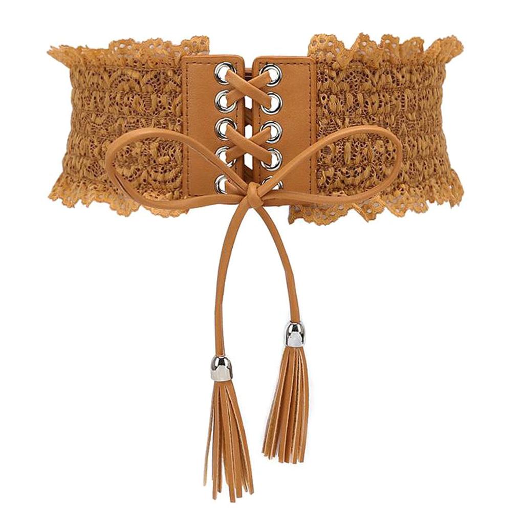 PU Leather Wide Waist Strap Lace Elastic Corset Belt For Women