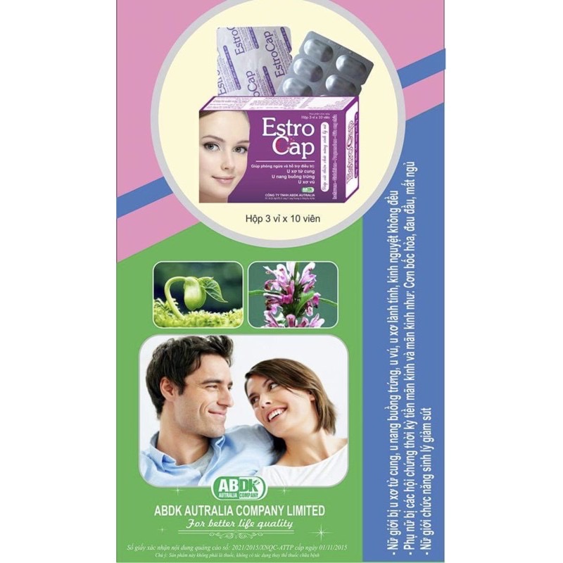 Viên Uống ESTROCAP -Hộp 30 Viên -Dùng cho nữ giới u xơ tử cung lành tính, kinh nguyệt không đều , đau bụng kinh