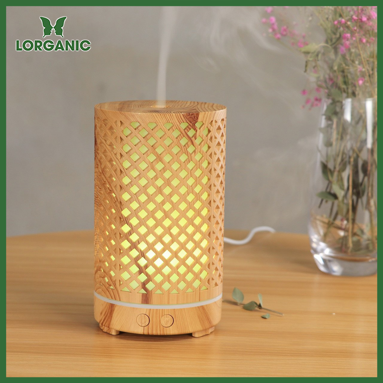 Combo máy khuếch tán/ máy xông tinh dầu Lorganic hình Trụ Lưới FX2065 + tinh dầu cam hương Lorganic