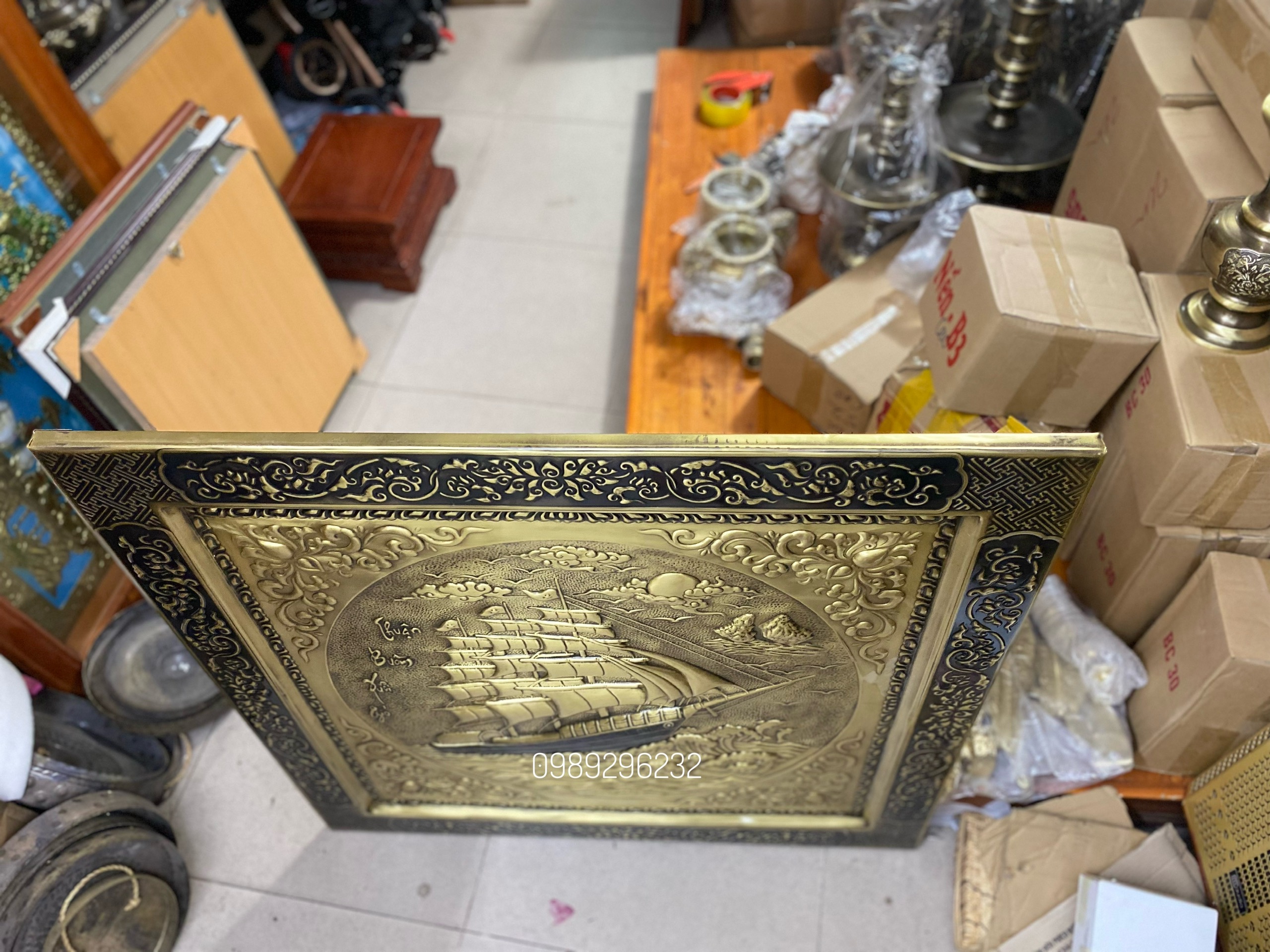 Tranh đồng thuận buồm xuôi gió bằng đồng liền khối 90 x 90cm