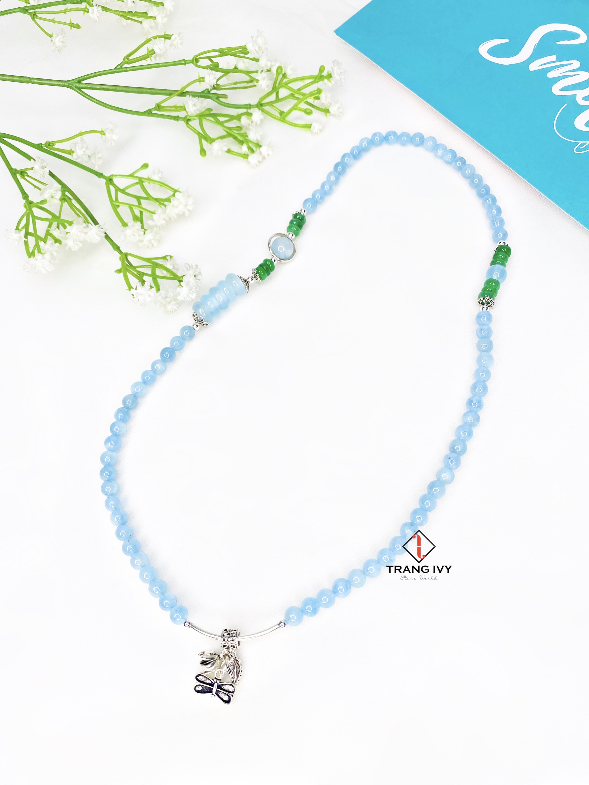 Chuỗi Aquamarine Mix Đồng Điếu Và Charm Bạc
