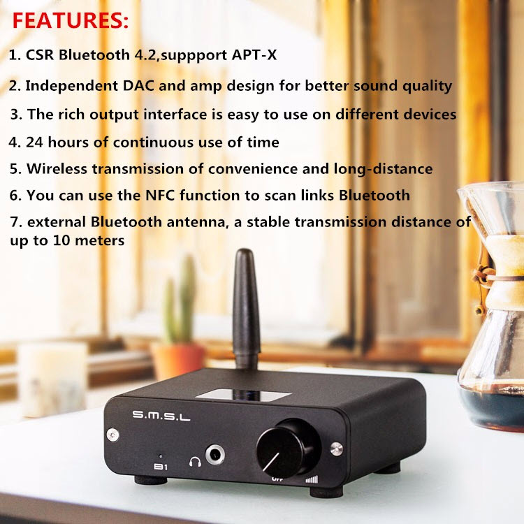 Quà Tặng Trị Giá 399K - SMSL Audio B1 - Bộ DAC Giải Mã Âm Thanh Bluetooth 4.2 NFC aptX S.M.S.L B1 - DAC Bluetooth 4.2 & NFC, aptX. - Dac Bluetooth 4.2 & NFC, aptX, SMSL Audio B1 - Hàng Chính Hãng