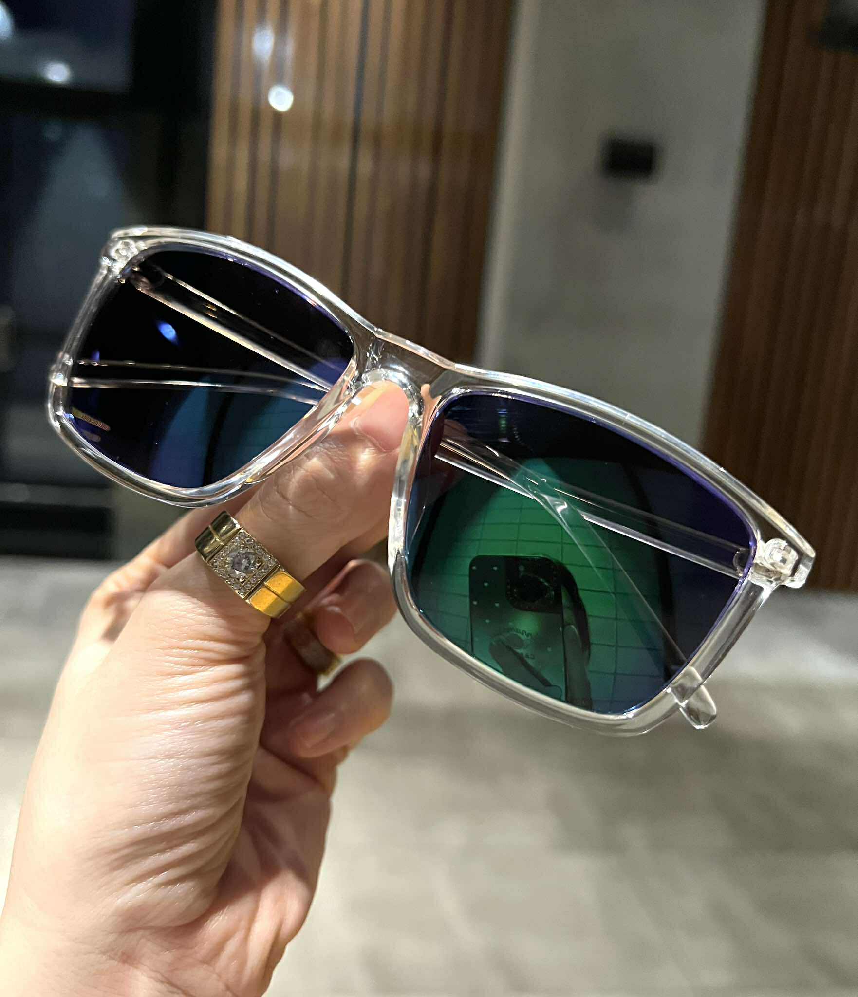 Kính mát, Kính râm unisex Mắt vuông mắt gương xanh sành điệu