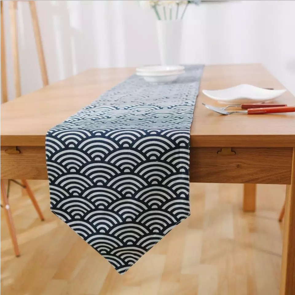 Khăn trải bàn table runner vải bố - Họa tiết Sóng cong - mẫu G07