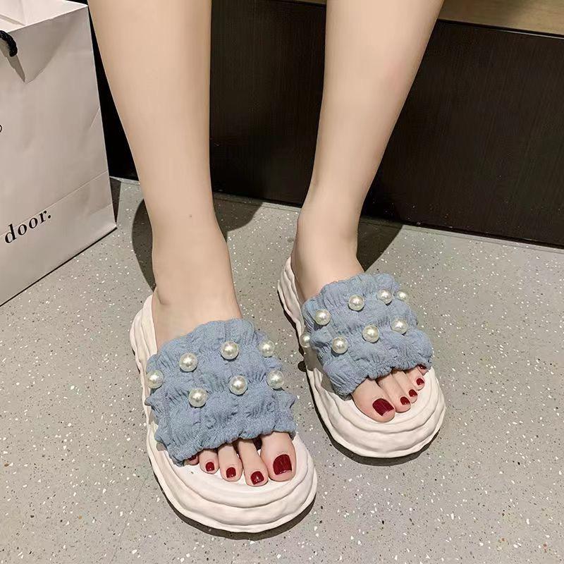Dép Quai Ngang Bèo Nhún Đính Hạt Xinh Xắn Đế Mềm Dành Cho Nữ Chất Liệu Dép Nữ Cao Su Non Cao Cấp, Đế Chắc Chắn