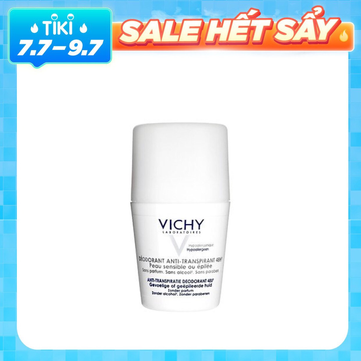 Vichy Déodotant Anti-Transpirant 48H For Sensitive Skin - Lăn Khử Mùi Cho Da Siêu Nhạy Cảm