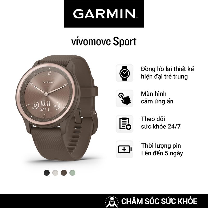 Đồng Hồ Thông Minh Garmin vívomove Sport (Black/Ivory/Cocoa/Cool mint) - Hàng Chính Hãng